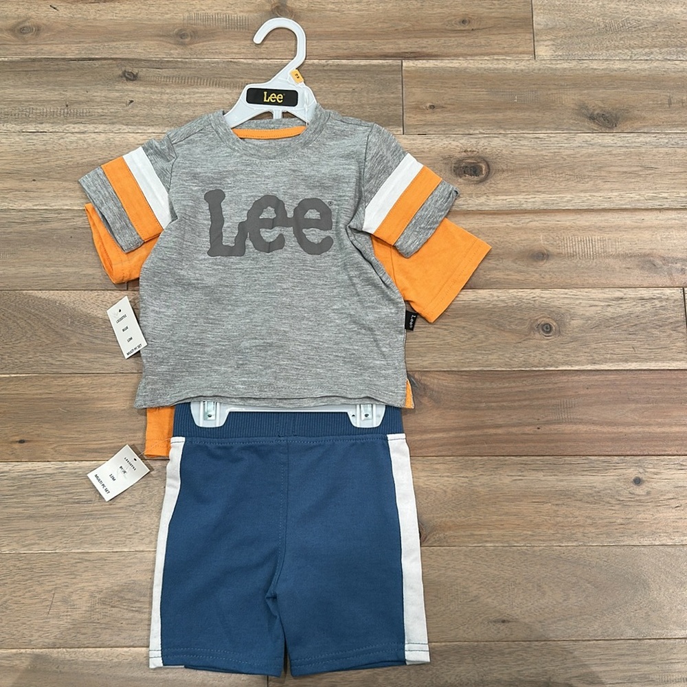 Lee Gray and Orange t shirt and Blue Shorts 3 piece set
